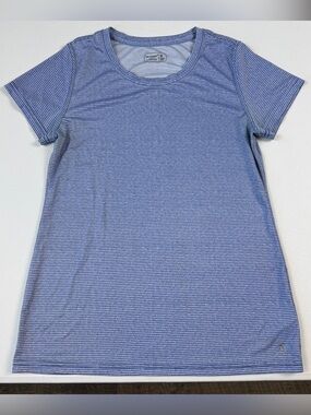 Be Inspired Athleisure Top‎ Womens M Medium Blue Striped Crew Neck